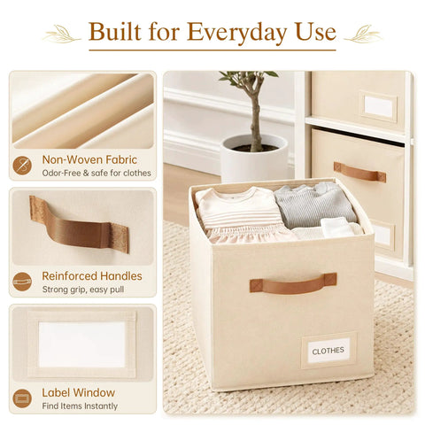 8 Pack Heavy Duty Fabric Storage Cubes 11 Inch Organizer Bins With No Fuss Labels For Closet Nursery And Playroom Slick Cube Shelf Containers Straight Up Sturdy Beige