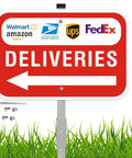 Stress Free Rust Proof Aluminum Delivery Sign With Bold Left Arrow Sturdy 28 Inch Ground Stake helps drivers find your drop spot fast.