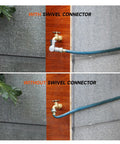 High Flow Brass Swivel Hose Connector 180 Degree and 360 Degree Adjustable Elbow for Garden Hose Three Quarter Inch GHT Fitting with hose on outdoor spigot
