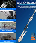 Heavy Duty Locking Pliers And Vise Grip Slide Hammer Puller Set For Fastener Removal And Body Work 9.8 Inch Pliers And 2 Pound Hammer With Quick Release Swivel Connector Gearoll next to application examples like engine bolt removal, split pin extraction, nail and pin removal, dent pulling.