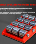 Tough As Nails Heavy Duty Machinery Mover Dolly Featuring 360 Degree Rotating Steel Casters For Moving Industrial Equipment Weighing Up To 12000 Pounds Like A Champ, showcasing thickened steel wheels.