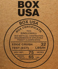 Box certification label on Medium Moving Boxes 18 By 14 By 12 Inches, 10 Pack With Packaging Tape For Moving, Packing, Shipping And Storage