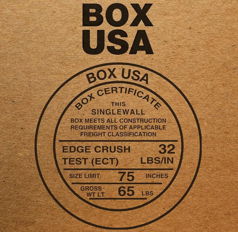 Box certification label on Medium Moving Boxes 18 By 14 By 12 Inches, 10 Pack With Packaging Tape For Moving, Packing, Shipping And Storage