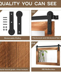 Farmhouse Barn Door Mirror With Rustic Wood Frame 41 By 26 Inches detail showing hardware and wood grain texture