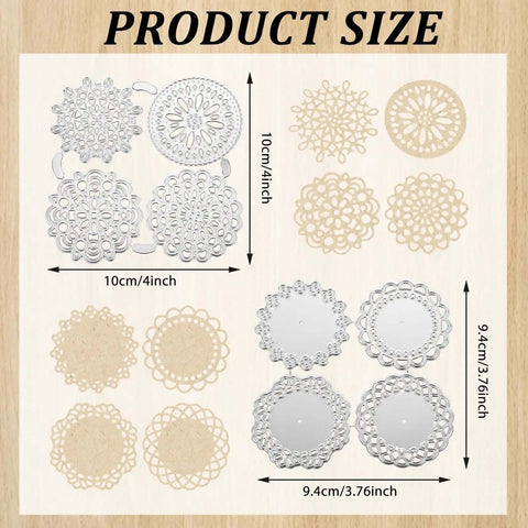 Image showing 8 Pattern Round Lace Border Die Set For Card Making And Paper Crafting With Dope Floral Motifs includes cut stencils.