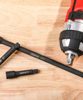Three Inch, Five Inch, And Ten Inch Impact Extension Bar Set For Impact Drivers shown with a cordless drill