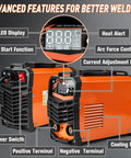 Dual Voltage Arc Welder For 110V Or 220V, 250 Amp Portable IGBT Inverter Welder with LED display and function labels visible