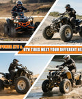 Four ATVs with Two Pack 18x9.5-8 ATV UTV Tires For Turf Mud Sand And Trail Off Road Adventures 4PR Tubeless Heavy Duty