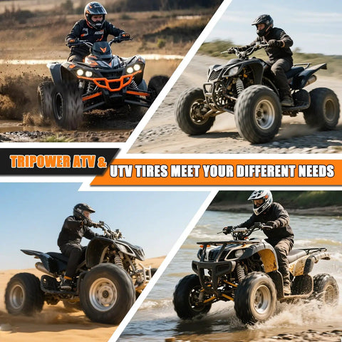Four ATVs with Two Pack 18x9.5-8 ATV UTV Tires For Turf Mud Sand And Trail Off Road Adventures 4PR Tubeless Heavy Duty