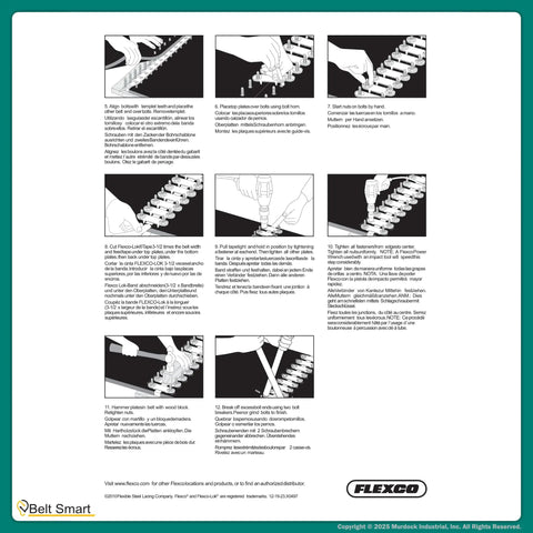Installation guide for Heavy-Duty 190E Quick-Fit Conveyor Belt Fasteners Set, Steel, Box Of 25, for 5/16 to 9/16 inch belts.