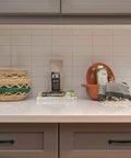 Kitchen counter with 40 Pack 3 Inch Slick Matte Black Cabinet Pulls Made From Zinc Alloy for easy install and durable hardware.