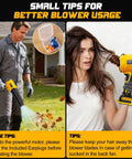 Man using Beast Cordless Leaf Blower For DeWalt 20V Batteries Tool Only No Battery Included, woman holding hair back near blower
