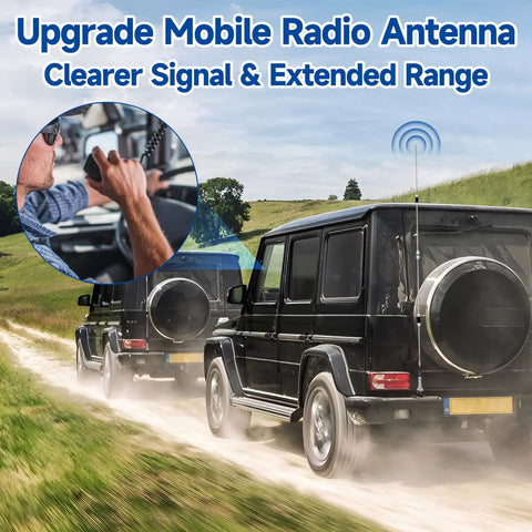 Beefy 62 Inch Mobile Ham Radio Antenna Dual Band 144 430 MHz With Lip Mount And 16.5 Ft RG58 Cable on SUV in countryside
