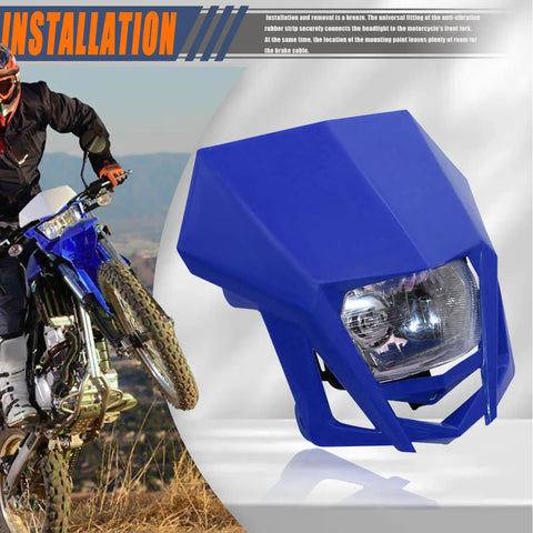 Dirt Bike Beefy Halogen Headlight Front Headlamp Kit For Enduro And Supermoto Rides 12V 35W Blue with bike in background