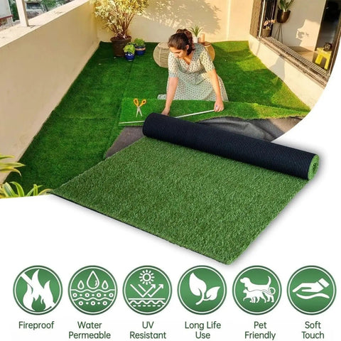 Cuttable Artificial Grass Turf Mat 1.5x10m Drainage-Friendly Outdoor Carpet for landscaping gardens, patios, and pet areas.