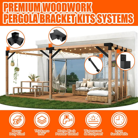 45 Degree Pergola Bracket Kit For Indoor And Outdoor Wood Projects, Heavy Duty Metal Connectors Built Tough As Nails To Withstand Weather, DIY Bracing For Gazebos, Patios, Porches, Tree Houses And Log Cabins, 4 Pack