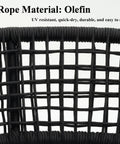 Olefin rope material detail of Single Porch Swing Chair With Cushions, Indoor Outdoor Hanging Rope Swing, Macrame Hammock Chair For Patio Balcony Or Bedroom, Dark Grey, Extra Thick Cotton Linen Cushions For Ultimate Comfort And Chill