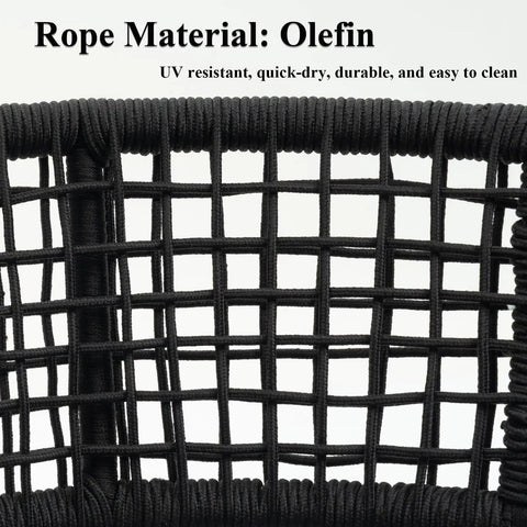 Olefin rope material detail of Single Porch Swing Chair With Cushions, Indoor Outdoor Hanging Rope Swing, Macrame Hammock Chair For Patio Balcony Or Bedroom, Dark Grey, Extra Thick Cotton Linen Cushions For Ultimate Comfort And Chill