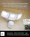 App Controlled Smart Flood Light With 3500 Lumens, 5000K Color Temperature, 3 Adjustable Heads on exterior wall.