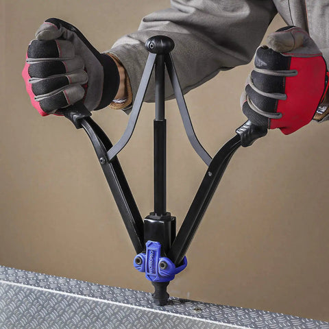 15 Inch Hand Rivet Nut Setter Kit With 79 Piece High Leverage Rivet Nut Tool Set in use on metal panel