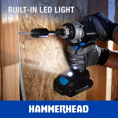 20V Cordless Impact Driver Kit with One Quarter Inch Hex Chuck, 1590 inch pounds torque, LED work light drilling wood