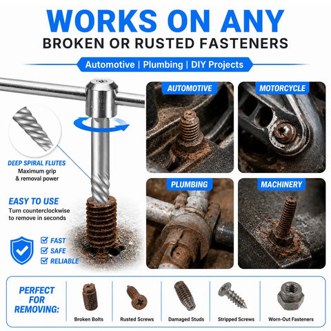 Heavy Duty 35-Piece Screw Extractor And Drill Bit Set For Pulling Broken Studs Stripped Bolts Rusted Seized Fasteners With Left Hand Cobalt Bits Perfect For Tough Auto Plumbing Job Garage Fix It Work on rusted fasteners