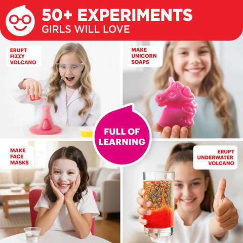 Girls enjoying experiments with Girls Science Kit Chemistry Set For Kids Ages 8 To 14 Ultimate STEM Toy With 50 Plus Experiments.