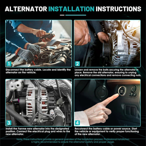 Alternator installation instructions for Drop-In 115A 12V Car Alternator Replacement For Chrysler 200 2011 2013 Sebring 2007 2010 Avenger 2008 2013 Caliber 2008 2013 Compass Patriot 2007 2017 2.0L 2.4L Engines 6 Groove CW Rotation Compatible 04801323AB