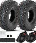 2 Pack 4.10/3.50-4 Tire Inner Tubes With Bent Valve Stem set for mowers and tools, includes repair kit and valve caps, black rubber