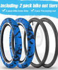 Two Pack 20 By 2.1 Folding Bead Bicycle Tires With 20 By 1.75 To 2.125 Inner Tubes And Tire Pry Rods For 20 Inch Kids Bicycles Mountain BMX Blue
