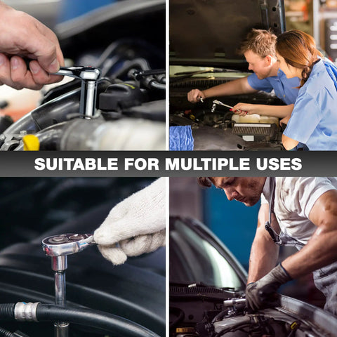 75 Piece One Quarter Inch Drive Impact Socket Set With Ratchet Extensions And Universal Joint Pro Grade Quality in use for car maintenance