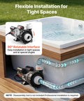 Workhorse 3Hp TwoSpeed Hot Tub Pump For Spas With Smooth 48Frame Build And Dual 1Point5 And 2Inch Ports At 230V showing flexible installation in tight space.