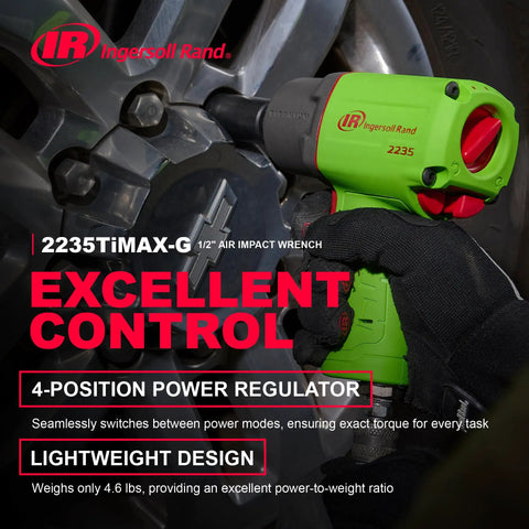 One Half Inch Drive Air Impact Wrench Featuring Twin Hammer Titanium Case And 1350 Foot Pounds Of Nut Crushing Torque A Featherweight Four Point Six Pound Workhorse engineered for use on tire mounts.
