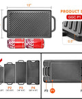 Reversible Cast Iron Grill Griddle With Double Sided Grill Pan For Gas Grills And Stove Tops 13 Inch By 8 Inch size comparison image