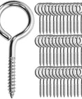 Heavy Duty 2 Inch Screw Eyes Set In 304 Stainless Steel, 10 Pack M3 Eye Hooks organized neatly for hangers and DIY projects