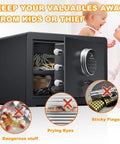 Fingerprint Fireproof Home Safe That Keeps Your Stuff Safe With Fireproof Document Bag And Removable Shelf Digital Security Safe For Cash Jewelry And Valuables 1.0 Cubic Feet Capacity Quick Access Biometric Lock And Code Pad open with contents visible