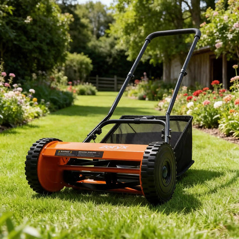 Effortless 14-Inch 5-Blade Push Reel Lawn Mower For Small Yards, Manual Walk-Behind With 5-Position Height Adjustment, Alloy Steel Blades, Quiet Lightweight, Motorless Design For Clean, No-Fuss Cuts on a lawn