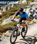 Trail Ready Rugged Hardtail Mountain Bike With 24 Inch Wheels 7 Speed Trigger Shifter Knobby Mountain Tires Mechanical Disc Brakes Lightweight Aluminum Frame Suspension Fork Plus Comfortable Saddle For All Terrain Adventures on mountain trail