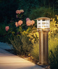 Weatherproof Aluminum Post Cap Lights For Deck And Yard With Bright Acrylic Diffuser Durable Square Pillar Lamp in garden pathway.