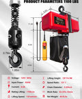 FITHOIST 1100 Lb Electric Chain Hoist 120V Motor With Wired Remote Control dimensions and specifications diagram.