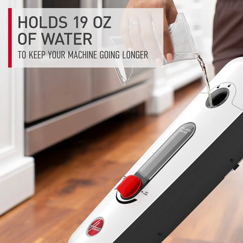Kick Up Some Serious Grime And Nail The Clean Every Single Time Ditching Harsh Chemicals With This Reliable Multipurpose Steam Mop For Slick Hardwood And Tile Floors, user filling 19 oz water tank for longer cleaning.