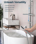GRANDJOY Shower Faucet Set 10" Rainfall Shower Head Polished Chrome, featuring adjustable handheld shower and stainless steel hose.