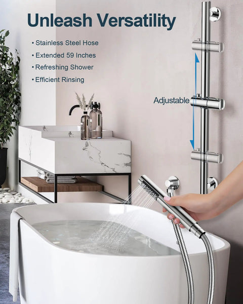 GRANDJOY Shower Faucet Set 10" Rainfall Shower Head Polished Chrome, featuring adjustable handheld shower and stainless steel hose.