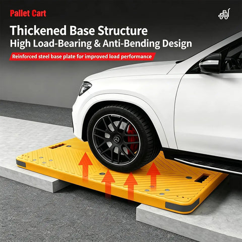 Heavy Duty Platform Truck Flatbed Cart With 881 Lb Load Capacity, Reinforced Steel Base, Thickened Frame, Easy Push Handle, Tie Down Rope Included, 35.4 Inch Long by 23.6 Inch Wide by 34 Inch High for Moving Heavy Loads, yellow under car wheel