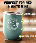 Teal 12 Ounce Vacuum Insulated Stemless Wine Glass With Lid Keeps White Wine Cold And Red Wine Warm Lit Girlfriend Gift From Boyfriend With Funny Quote Tumbler Stainless Steel Travel Friendly on a wooden surface
