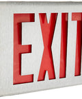 Low Energy 2W LED Exit Sign In Silver Aluminum Finish With Red Letters Dual Voltage 120 277 VAC Universal Top Mount View