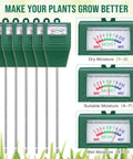 Six Pack Digital Soil Moisture Meters With Long Probes No Battery Required For Indoor Outdoor Garden Lawn Farm Plant Care Moisture Tester Water Meter For Plants And Potting Mix showing moisture levels.