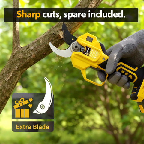 Two-In-One Electric Pole Pruning Shears With Detachable Handheld Cutter No Tools Needed trimming a branch