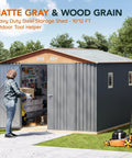 Big Beefy 10x12x7.4Ft Outdoor Storage Shed With Lockable Doors, Windows And Vents, gray metal tool shed in backyard