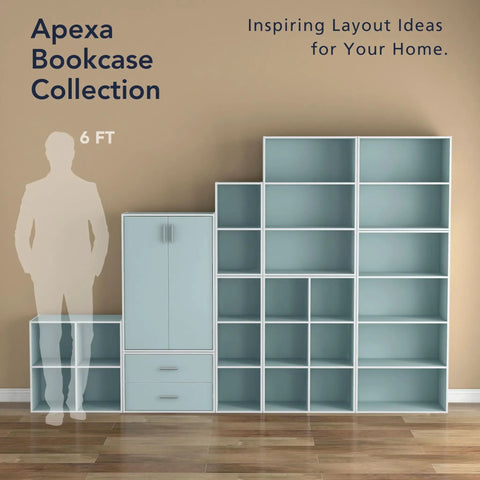 Stackable 2 Cube Wood Storage Organizer Shelves For Dorm, Teen Room And Home Office Fits Cubby Bins, light blue finish, various sizes.